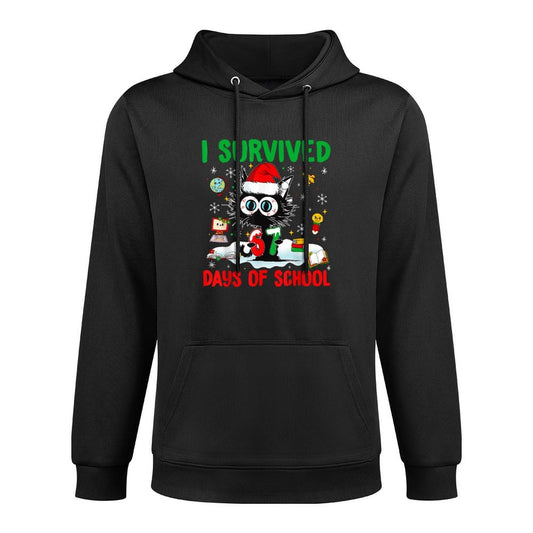 Funny Black Cat Christmas I Survived 67 Days of School All-Day Comfort Hoodie
