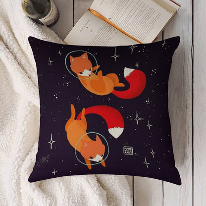Space Foxes Linen Throw Pillow Cover