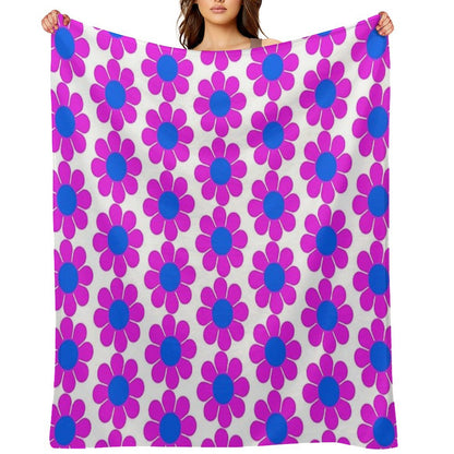 Pink Blue Hippie Flower Power Daisy Throw Blanket