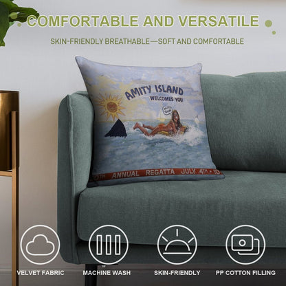 Welcome To Amity Island Soft Decorative Cover Throw Pillow