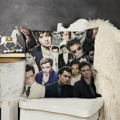 Ed Westwick Collage Linen Throw Pillow Cover