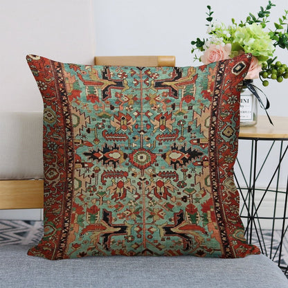 Antique Heriz Persian Carpet Print Linen Throw Pillow Cover