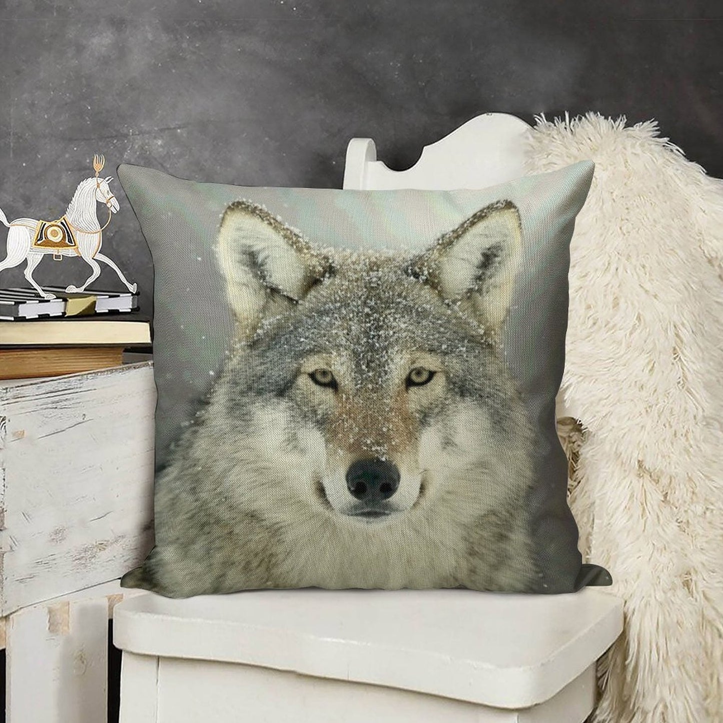 GREY WOLF Linen Throw Pillow Cover