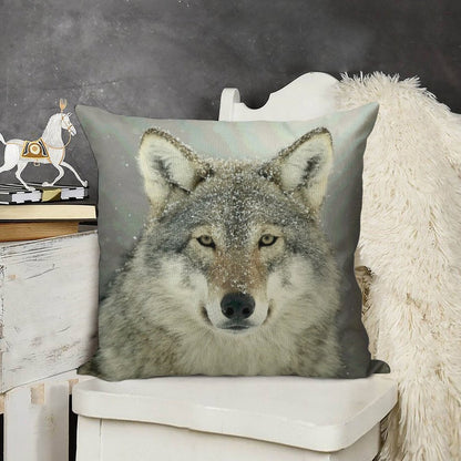 GREY WOLF Linen Throw Pillow Cover