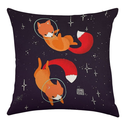 Space Foxes Linen Throw Pillow Cover