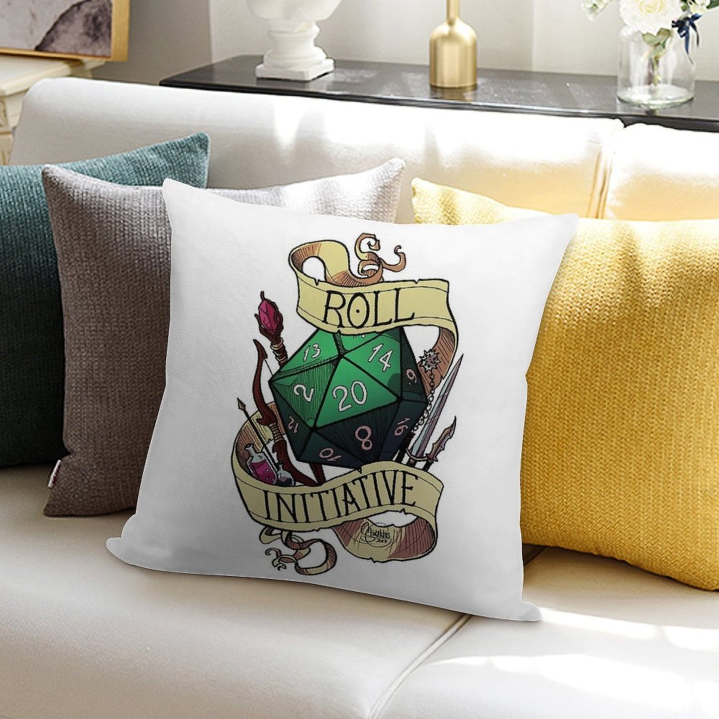 Roll Initiative Soft Decorative Cover Throw Pillow
