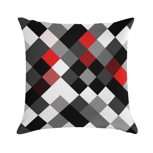 Bold Block Black White Red Diagonal Pattern Soft High-Density Material Throw Pillow
