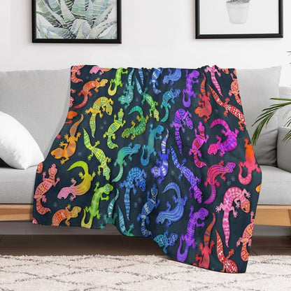 Bright Rainbow Geckos Throw Blanket