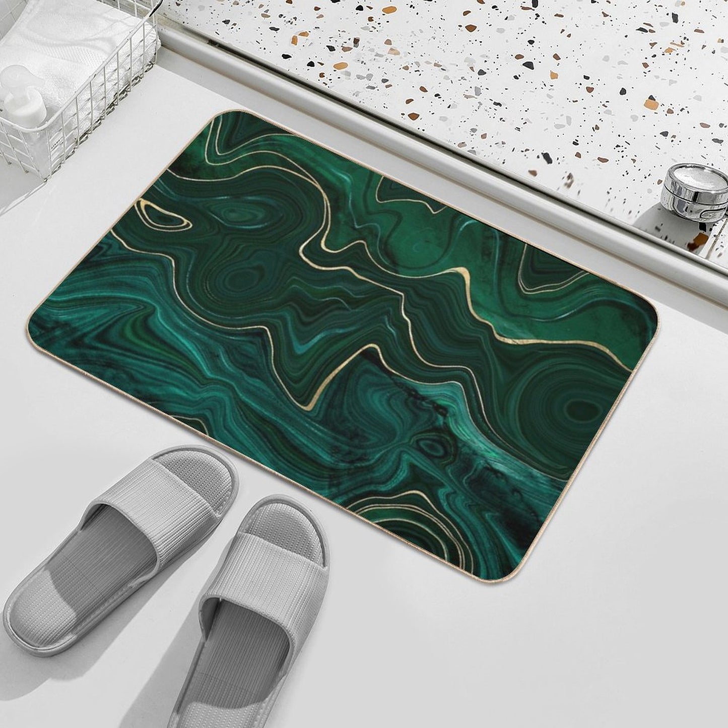 Emerald Green And Gold  Malachite Pattern Bath Mat