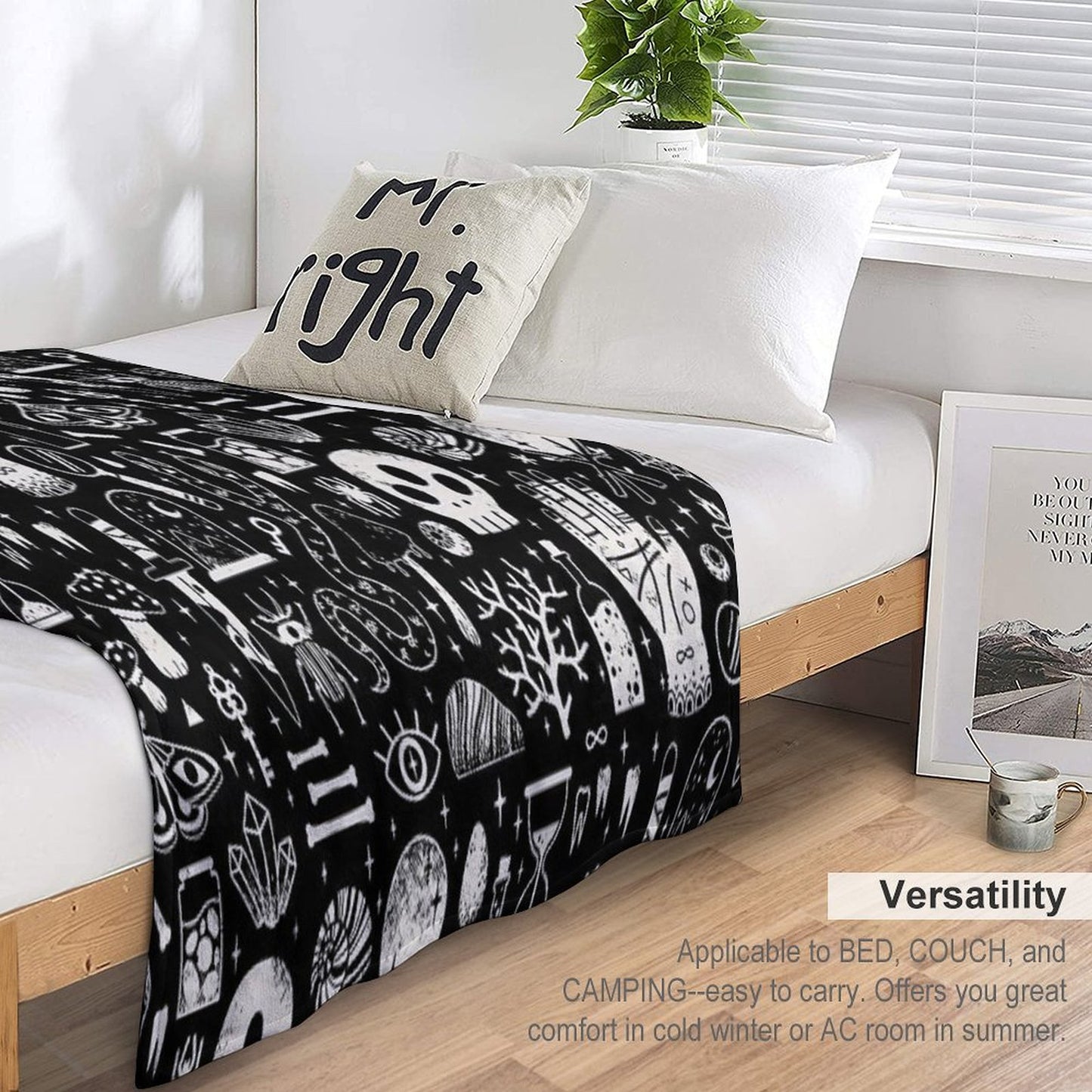 Curiosities Bone Black Throw Blanket