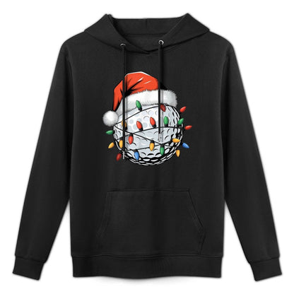 Christmas Golf Ball Santa Hat Lights Gift for Golfers Kangaroo Pocket Hoodie