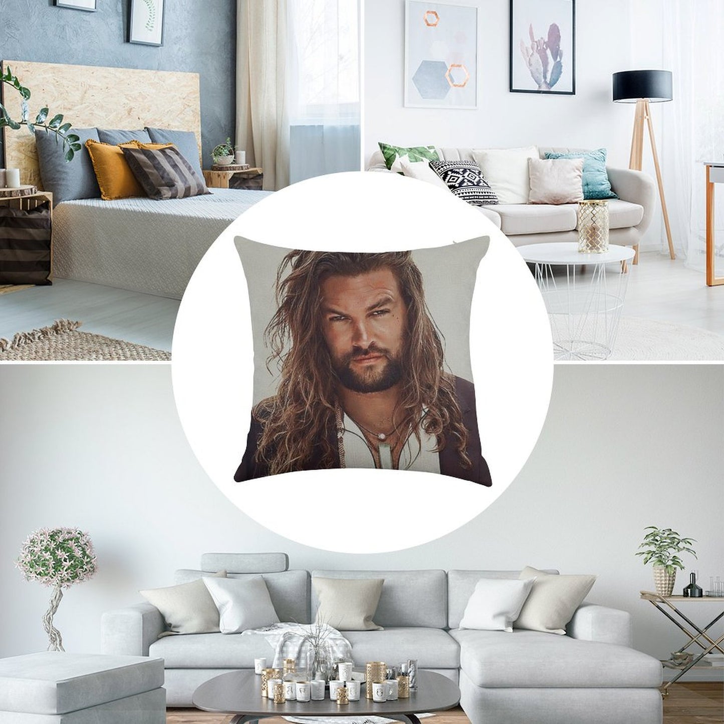 Jason Momoa Linen Throw Pillow Cover