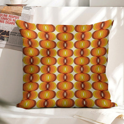 Orange, Brown, And Ivory Retro 1960s Wavy Pattern Linen Throw Pillow Cover