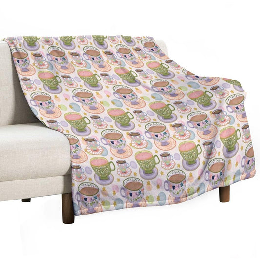 Fancy A Cup of Tea Watercolour Pattern Throw Blanket
