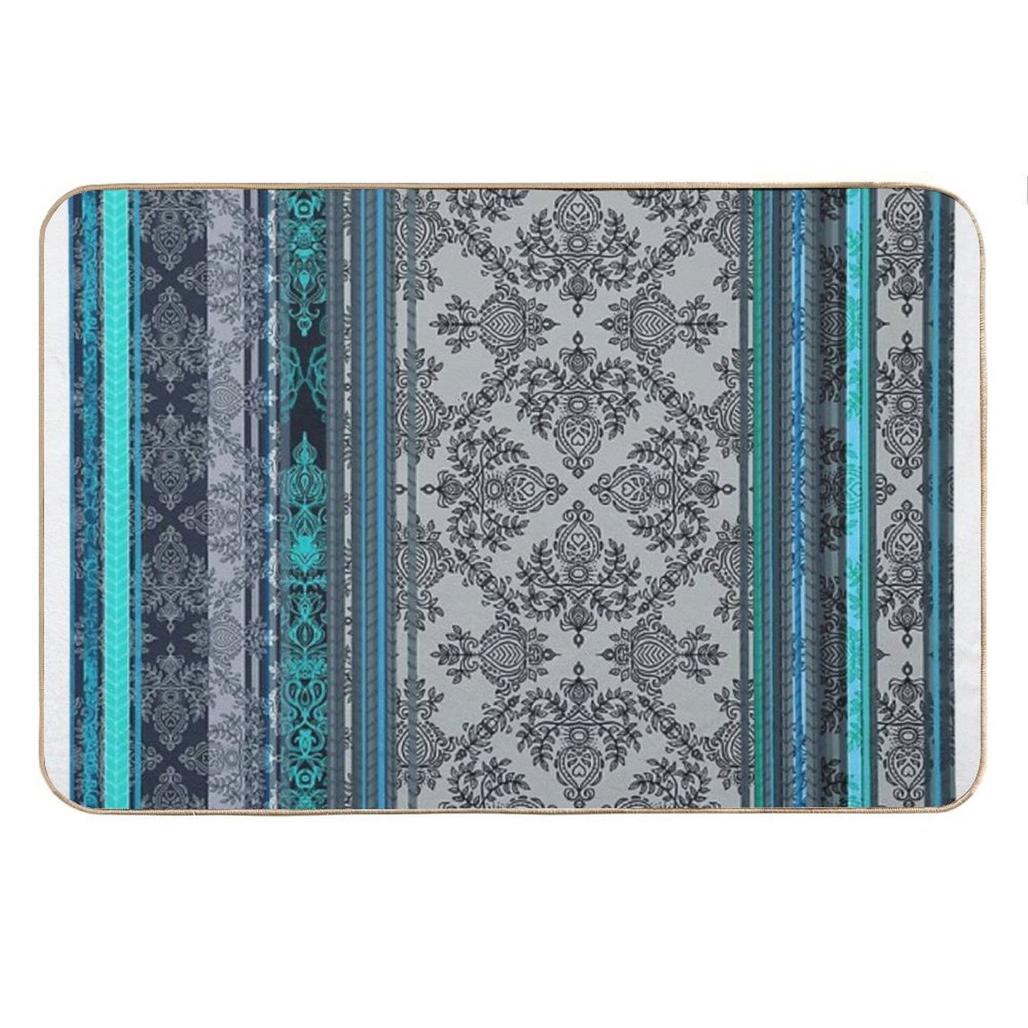 Teal, Aqua & Grey Vintage Bohemian Wallpaper Bath Mat