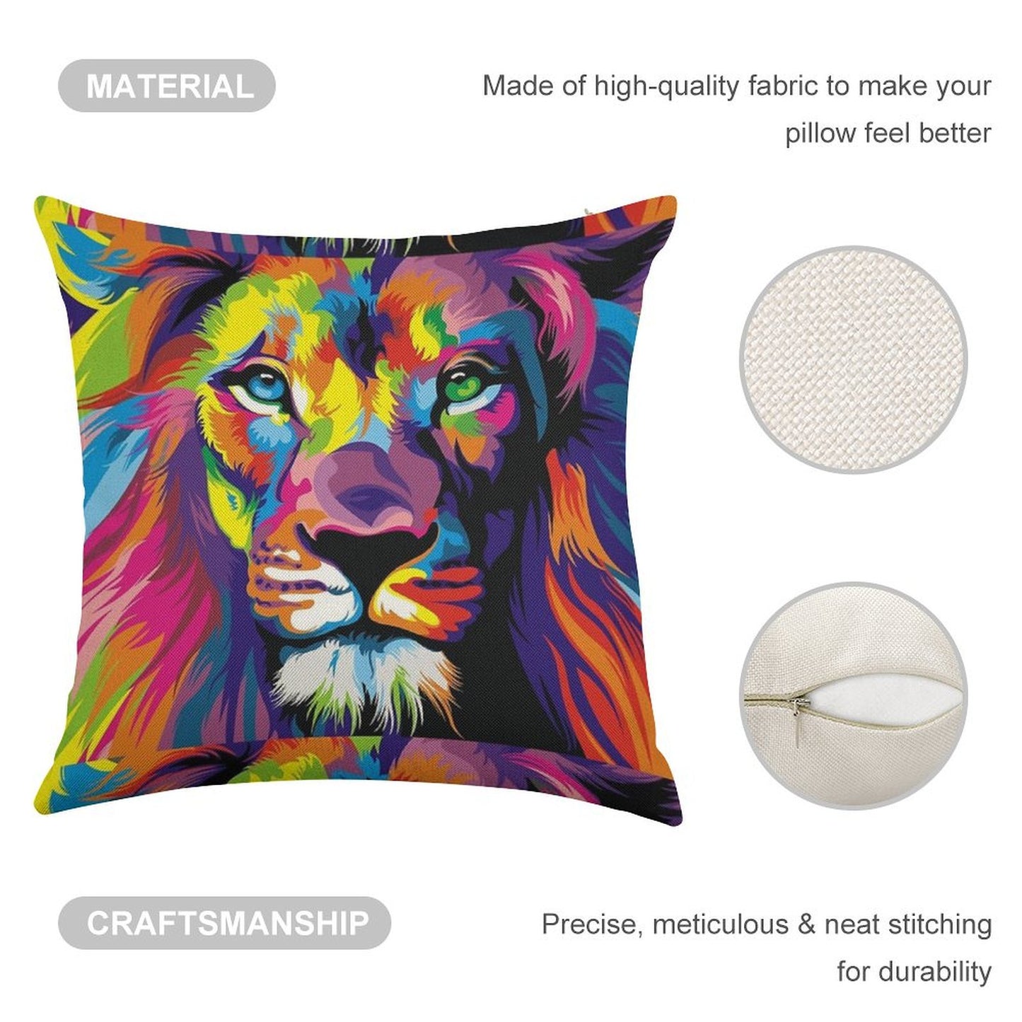 Banksy Rainbow Lion Graffiti Pop Art Painting Linen Throw Pillow Cover