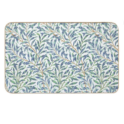 Willow Bough by William Morris - Seamless-  Blue And Green Leaves on Off White Background Bath Mat