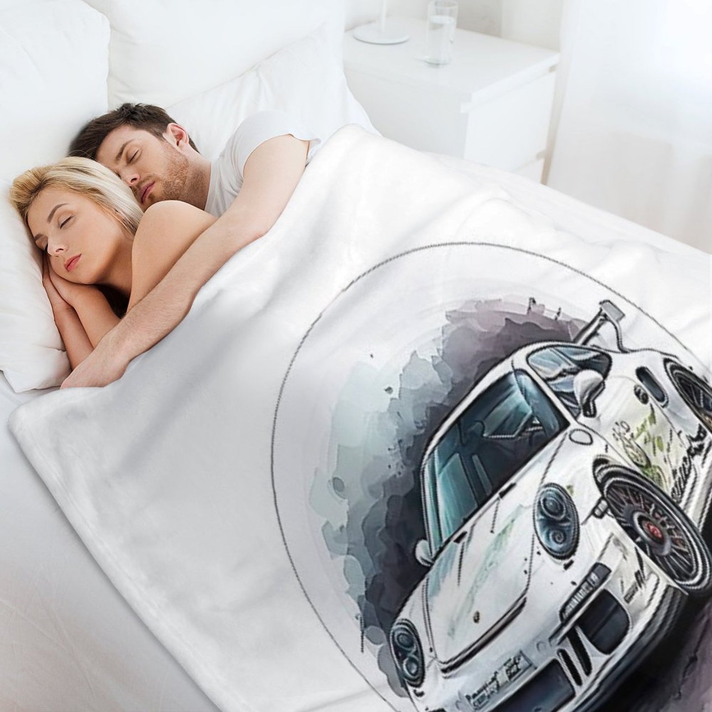 Porsche on Wheels of Fire Throw Blanket