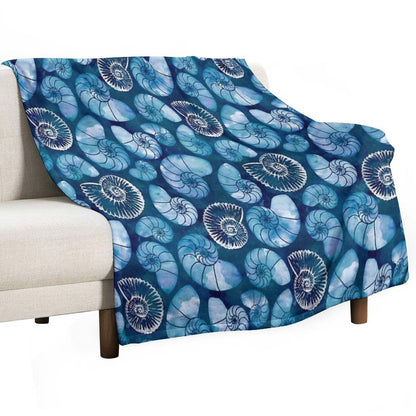 Nautilus Fossils in Sapphire Blue Throw Blanket