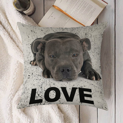 Love Is 4 Paws & Waggy Tail Blue Staffordshire Bull Terrier Linen Throw Pillow Cover