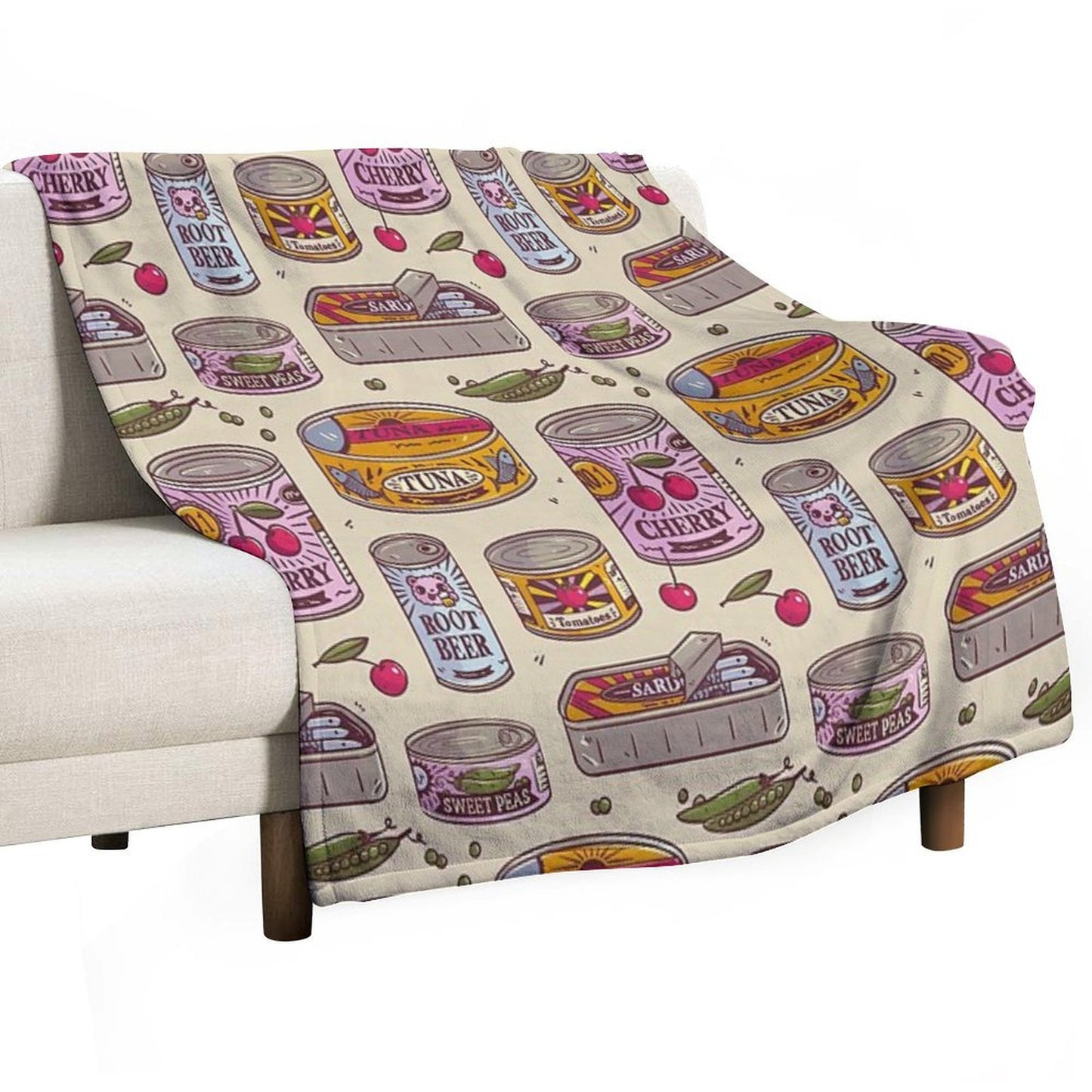 Vintage Canned Goods Pattern Throw Blanket