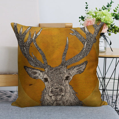 Wild Stag's Head Linen Throw Pillow Cover