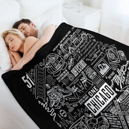 ONE CHICAGO COLLAGE on Black Throw Blanket