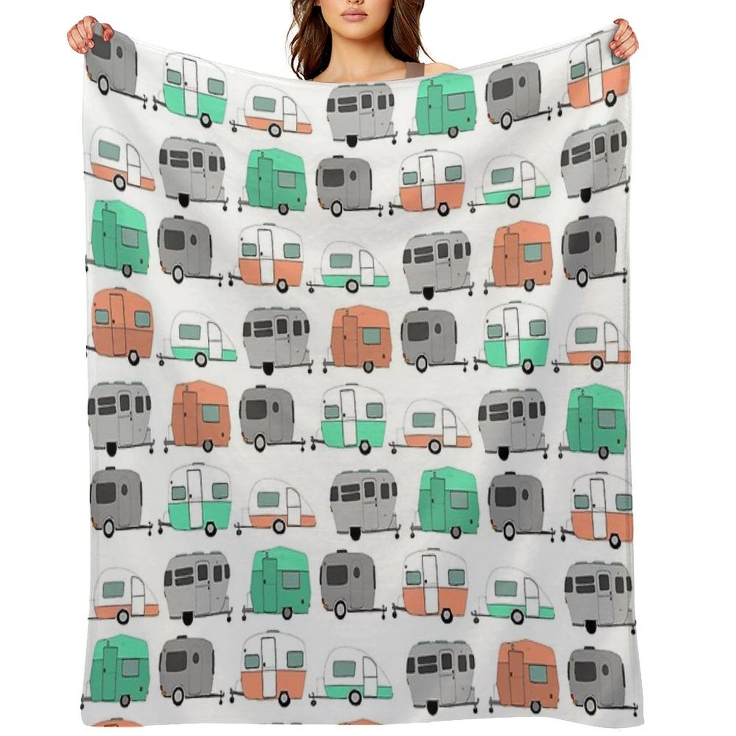 Vintage Caravan Pattern Throw Blanket