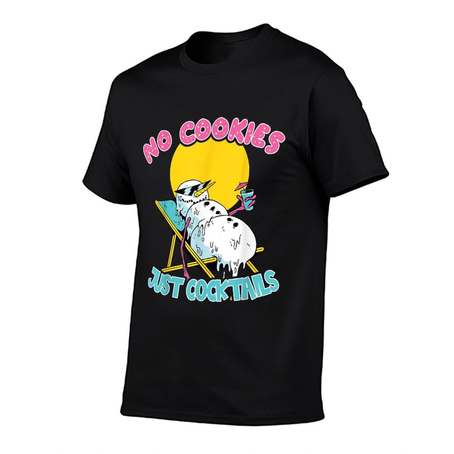 Christmas In July - No Cookies Just Cocktails Snowman  Fade-proof Color T-Shirt