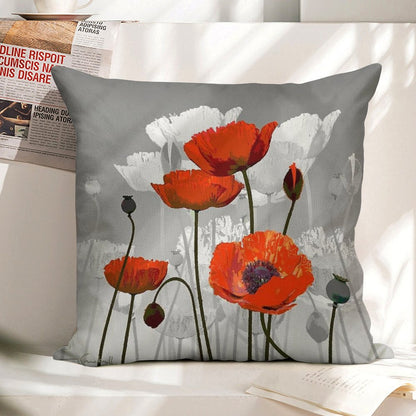 POPPIES Linen Throw Pillow Cover