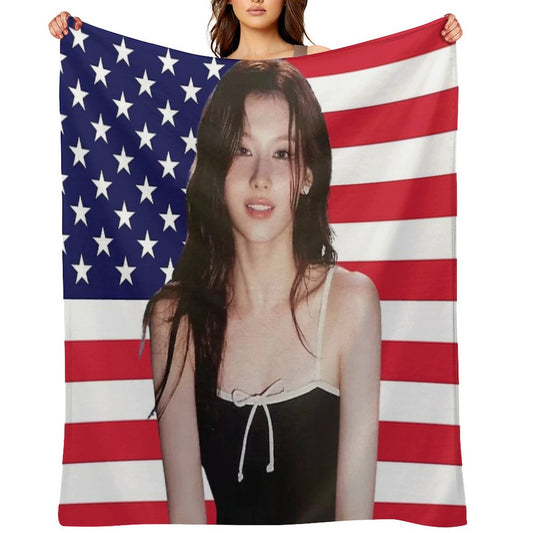Kpop Sana Twice USA Flag Funny Kpop Throw Blanket