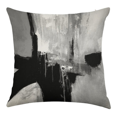 Black White Horizontal Abstract Linen Throw Pillow Cover