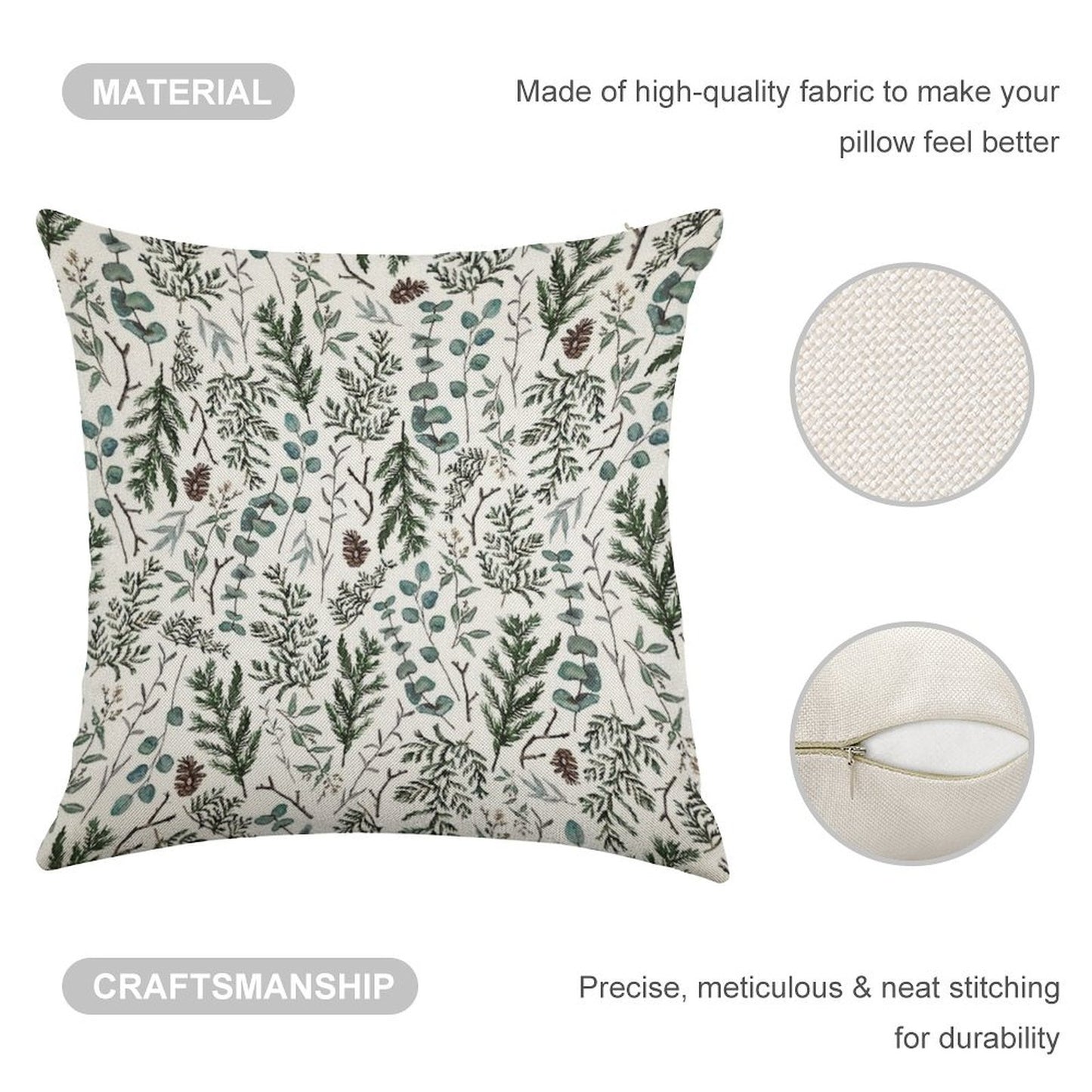 Pine And Eucalyptus Greenery Linen Throw Pillow Cover