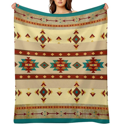 Southwestern Aztec Design - Native American Symbols In Brown, Blues And Terracotta Throw Blanket