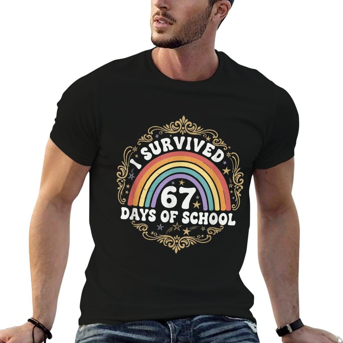 I Survived 67 Days of School Funny 67 Teachers Students Meme  Summer-ready Fabric T-Shirt