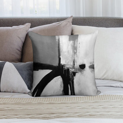 Black White Grey Abstract Soft Easy Maintenance Throw Pillow