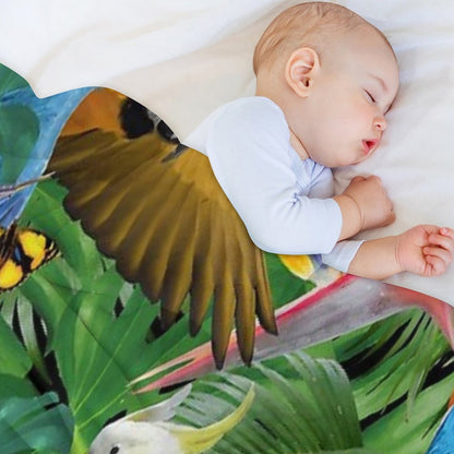 Parrots Bird Jungle Palm Monstera Leaves Throw Blanket