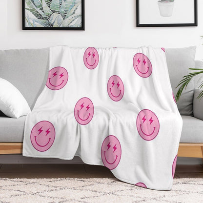 Hot Pink Lighting Bolt Smiley Face Throw Blanket