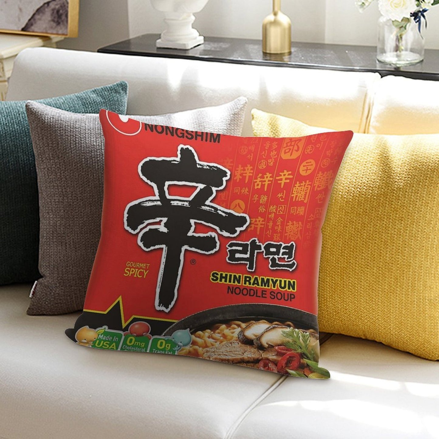 Nongshim Shin Ramyun (Spicy) Soft Ultra-Soft Texture Throw Pillow