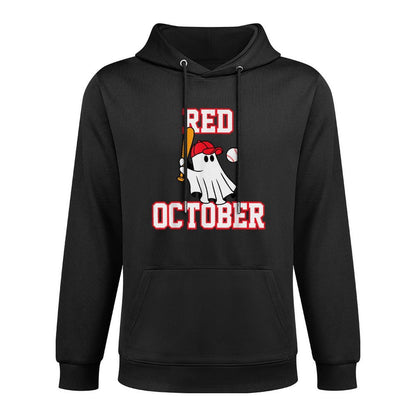 Red October Halloween Ghost Playing Baseball Sport Women Men Adjustable Hood Hoodie