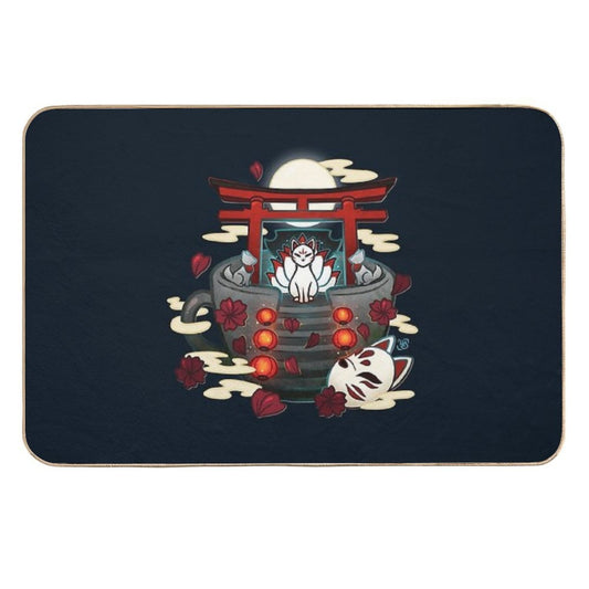 Moonlit Kitsune Shrine Teacup  Pet-Safe Bath Mat