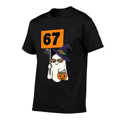 Haunted by 6-7 Funny Teacher 67 Halloween Skeleton Six Seven  Rolled Sleeves T-Shirt