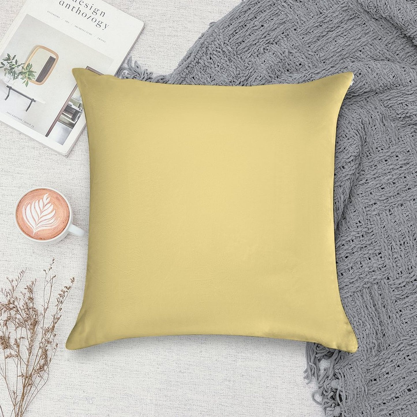 Pale Yellow Solid Colour Soft Style Accent Throw Pillow