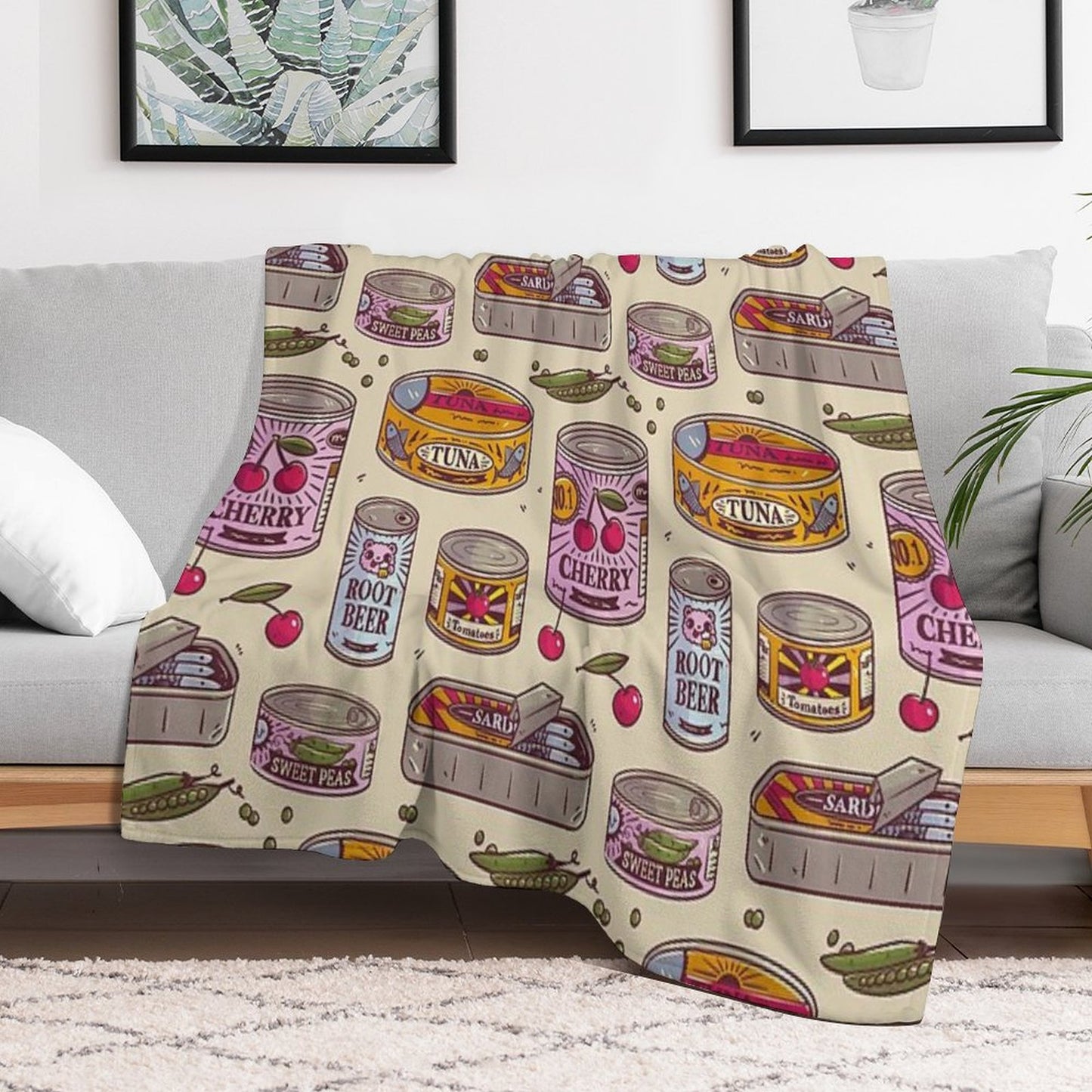Vintage Canned Goods Pattern Throw Blanket