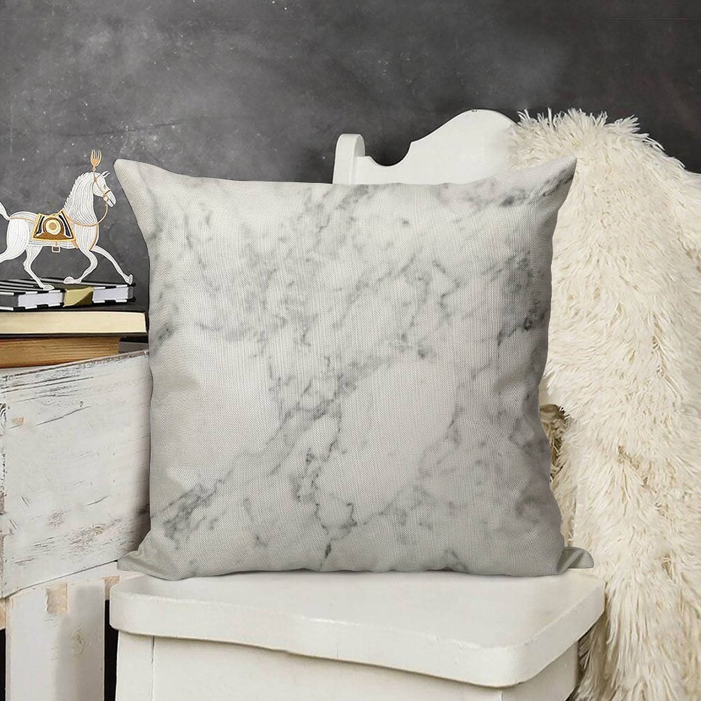 White Marble Print Linen Throw Pillow Cover