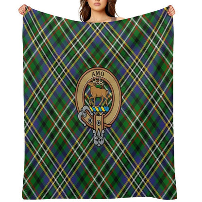 Clan Scott Crest over Green Tartan Throw Blanket