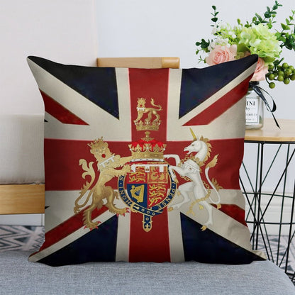 Union Jack with Windsor Insignia Linen Throw Pillow Cover