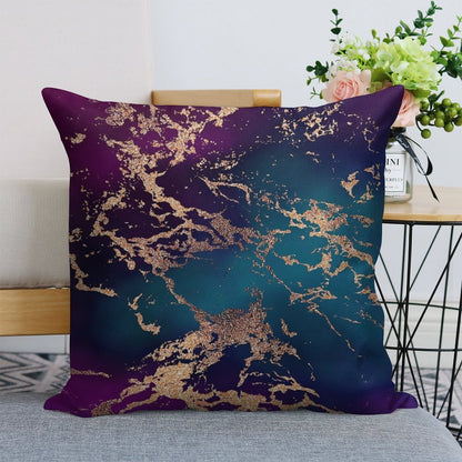 Jewel Tone Rose Gold Marble  Turquoise Blue And Purple Linen Throw Pillow Cover