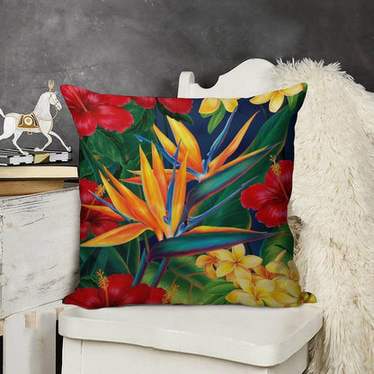 Tropical Paradise Hawaiian Birds of Paradise Illustration Linen Throw Pillow Cover