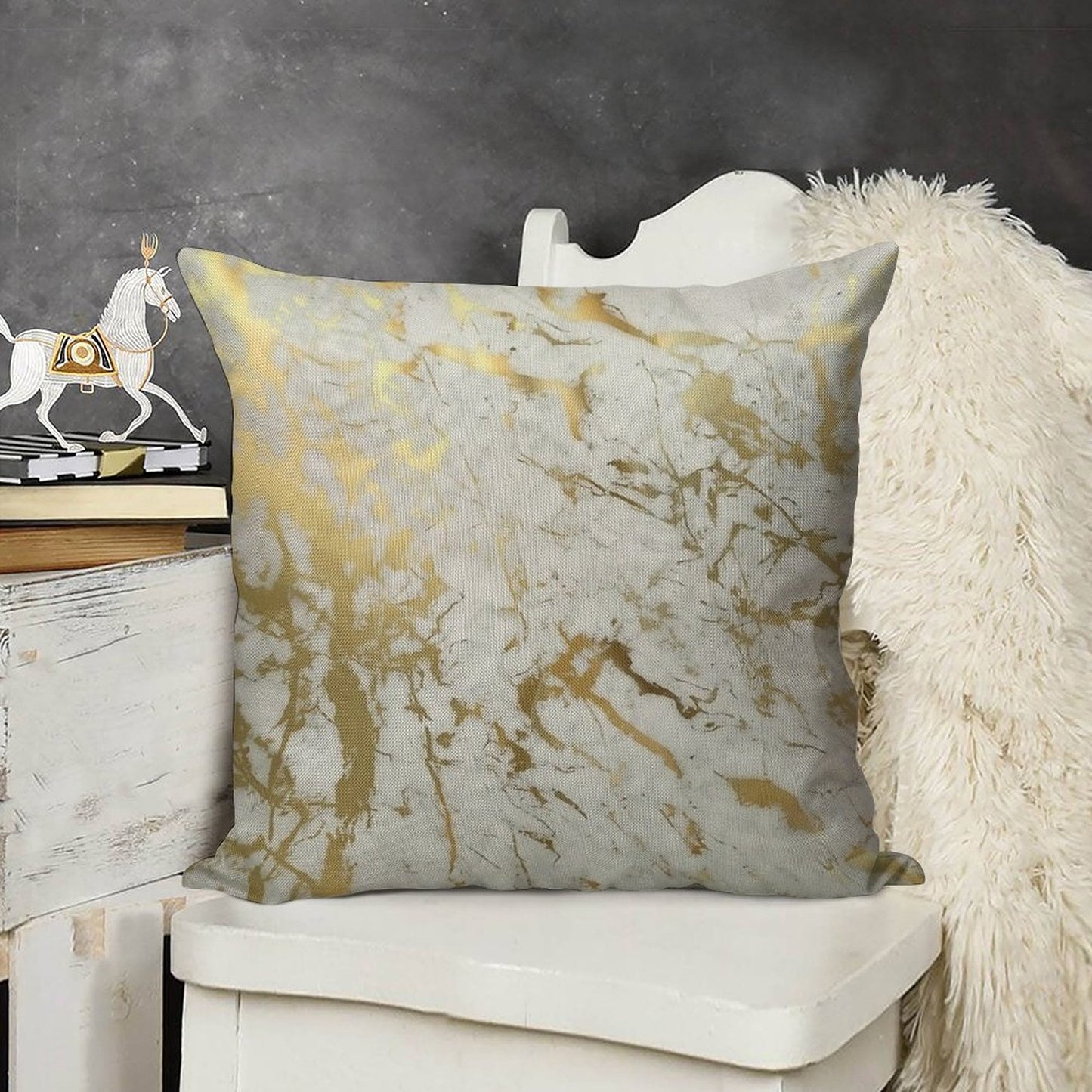 Gold Marble on White (original Height Quality Print) Linen Throw Pillow Cover